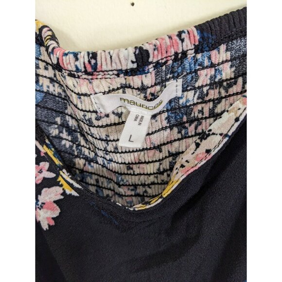 Maurices Womens Tank Top Jumpsuit Size Large Black Floral Smocked Back Belted - Picture 4 of 7